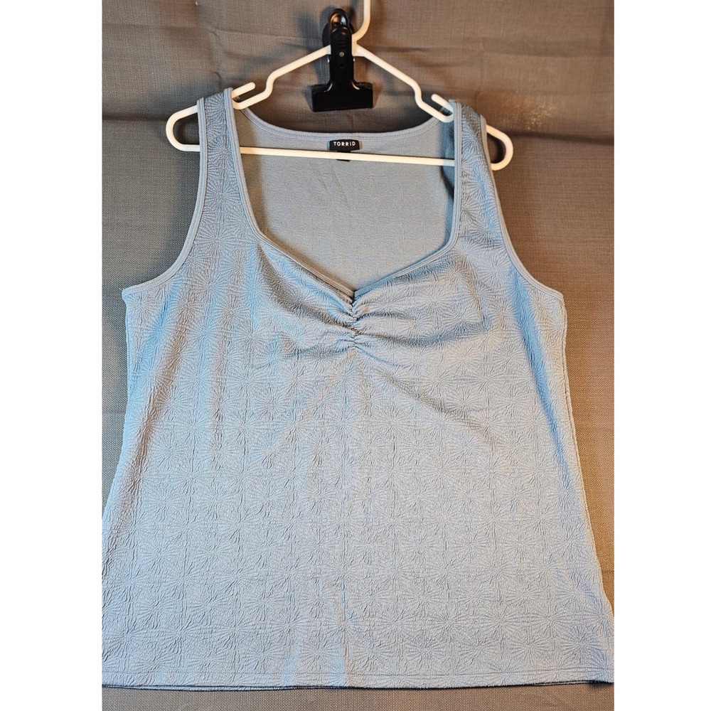 Torrid Blue Textured Ruched V-Neck Tank Top Plus Size 2 44465359